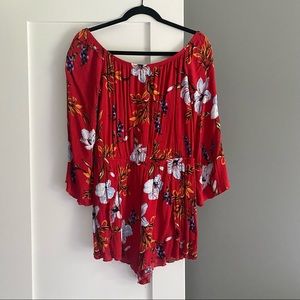 Rue21 Off the Shoulder Floral Romper Red